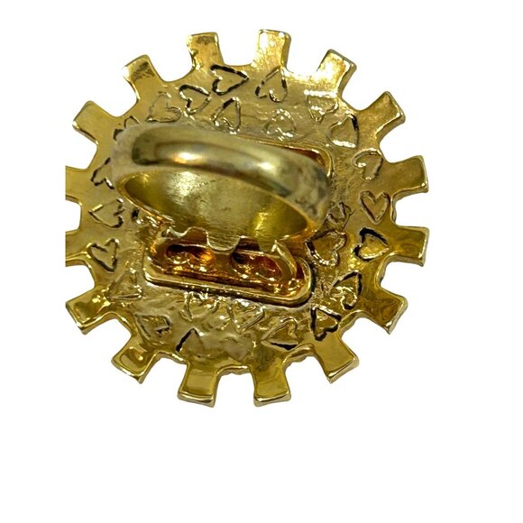 Betsy Johnson Tea Party Fashion Ring Vtg 7 Lucite Crystals Gold Tone Signed - Picture 13 of 17